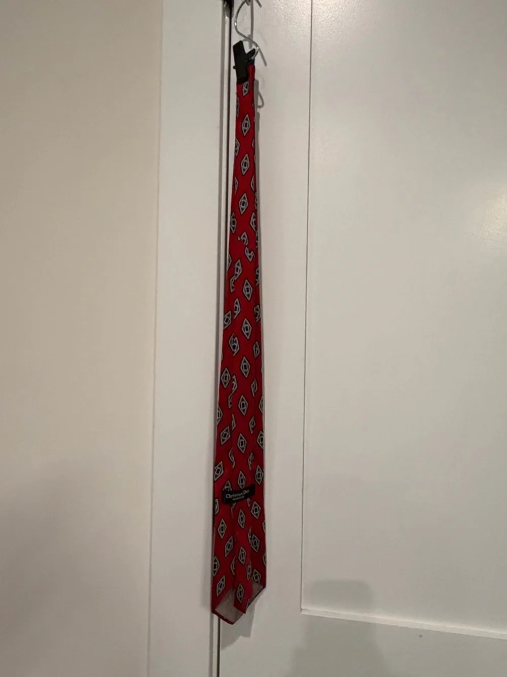 Christian Dior Silk Men's‎ Tie Necktie Red Geometric Made in USA Italy Vintage